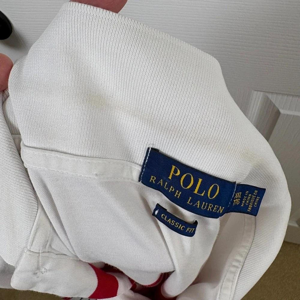 Polo Ralph Lauren Polo Shirt Men's XXL White Red Striped USA Americana Sporty